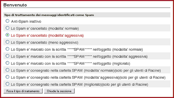 Esempio di schermata all'entrata del sistema anti-spam