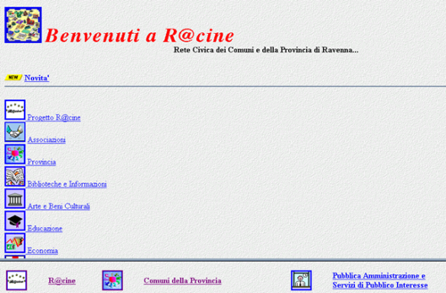 La seconda homepage di Racine (settembre 1996)