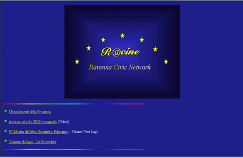 La prima homepage di Racine (giugno 1996)
